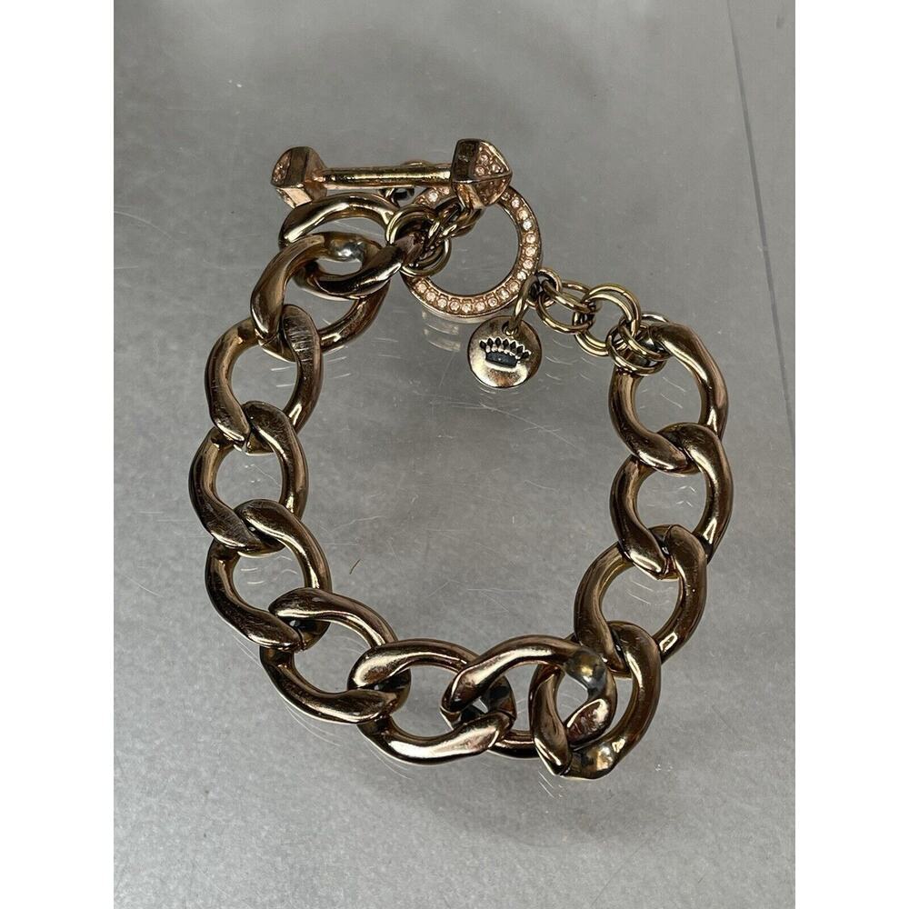 Juicy Couture Toggle Clasp Rose Gold Charm Bracelet Crystal Charm